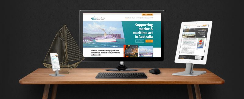Screenshots of the Australian Society of Marine Artists' website, one of the community group websites we've developed